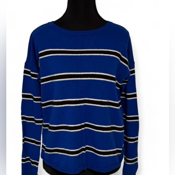 Express Sweaters - Express Sweater Ribbed Neckline Sz XS NWT Blue/Black/white Strip Y2k
